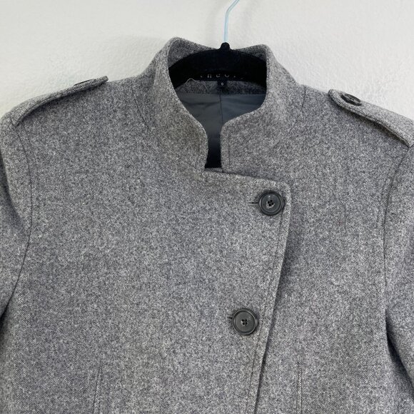 Theory Womens Size 0 Gray Wool Blend Button Asymmetric Military Blazer Jacket - Picture 10 of 15